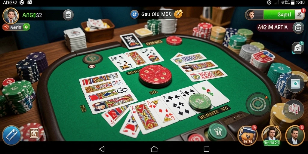 Screenshot gameplay ADG62 dengan pemain bersaing di meja Gaple.