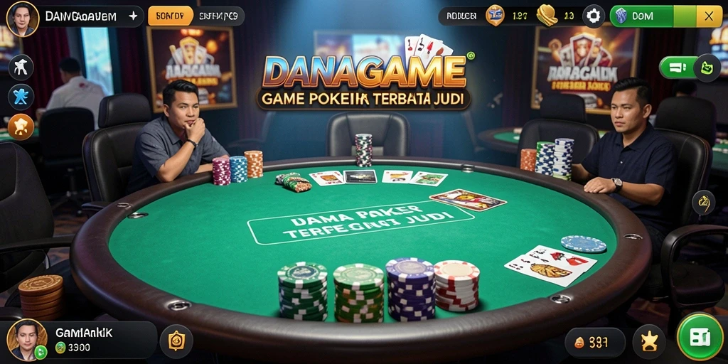 Screenshot gameplay DANAGAME menampilkan aksi poker yang seru dan menegangkan.