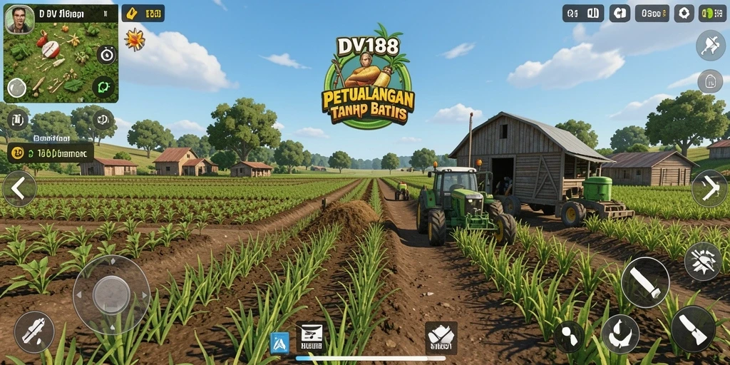 Tangkapan layar gameplay DV188 menampilkan aktivitas bertani yang seru.