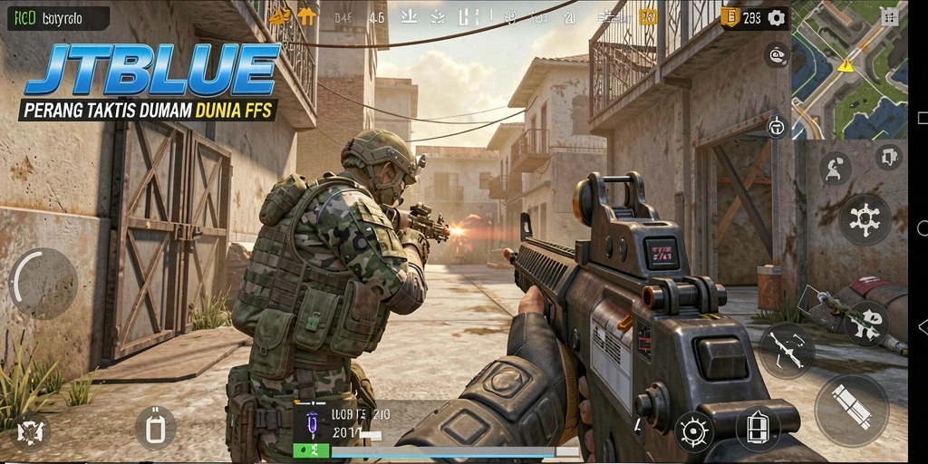 Screenshot JTBLUE menunjukkan aksi seru dalam gameplay FPS.