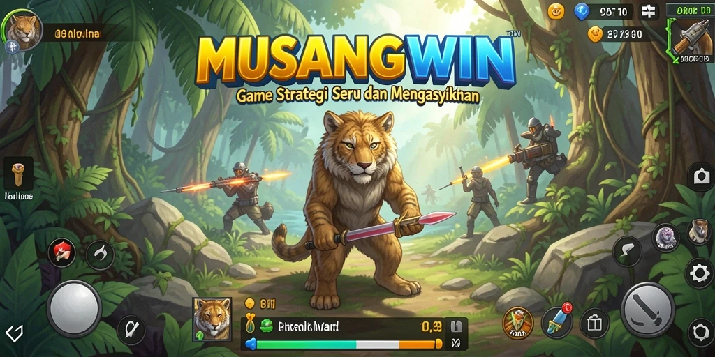 Tangkapan layar gameplay MUSANGWIN yang menunjukkan pertempuran strategis.