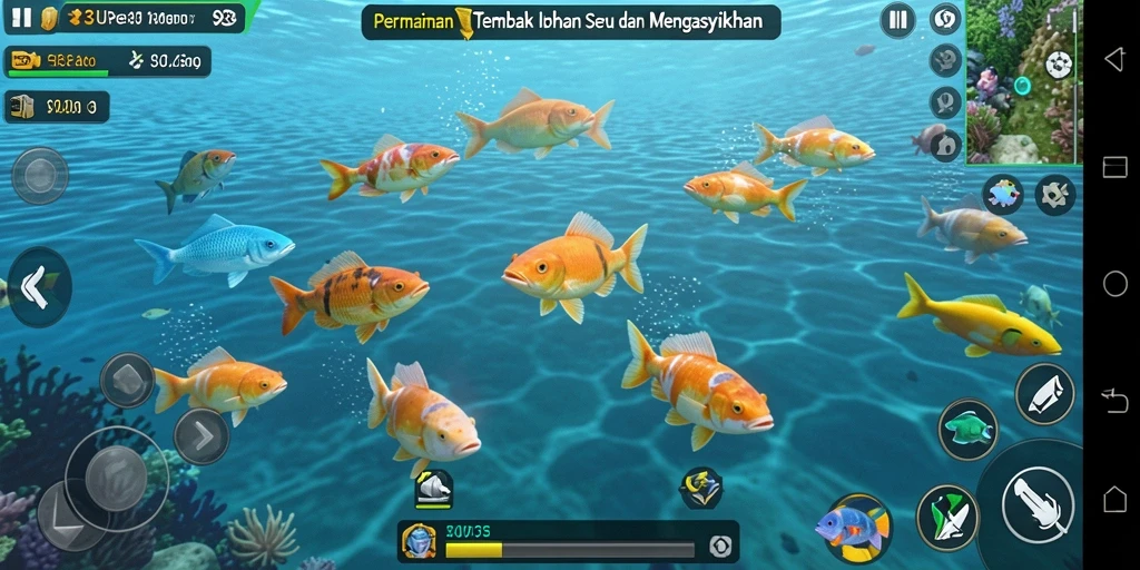 Screenshot gameplay SUPER33 yang menunjukkan keasyikan menembak ikan.