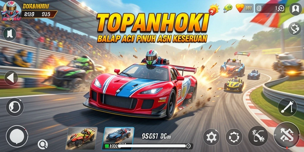 Gameplay balap penuh aksi dalam TOPANHOKI yang menegangkan.