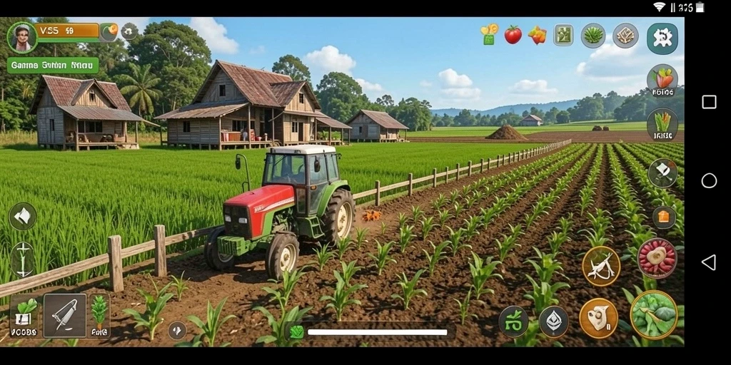 Tangkapan layar gameplay VC55 menampilkan aktivitas bertani yang menarik.